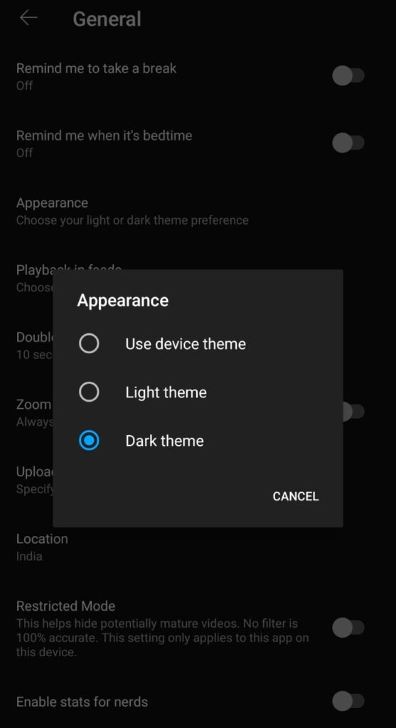 Dark Theme and ambient mode